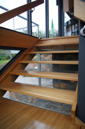 Glass risers and Cedar treads stairs